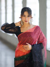 Banarasee Handwoven Organza Mix Saree With Mirror Work-Multicolor