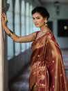 Banarasee Handwoven Soft Tissue Saree With Zari Border & Buti Design-Rust (Dual Tone)