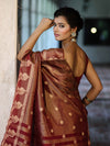 Banarasee Handwoven Soft Tissue Saree With Zari Border & Buti Design-Rust (Dual Tone)