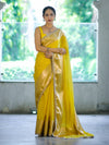 Banarasee Semi Chiffon Saree With Buti Design Broad Zari Border & Lace-Yellow