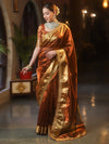 Banarasee Handwoven Plain Tissue Saree With Zari Border & Lace-Brown