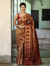 Banarasee Handwoven Soft Tissue Saree With Zari Border & Buti Design-Rust (Dual Tone)