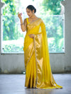 Banarasee Semi Chiffon Saree With Buti Design Broad Zari Border & Lace-Yellow