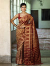 Banarasee Handwoven Soft Tissue Saree With Zari Border & Buti Design-Rust (Dual Tone)