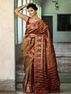 Banarasee Handwoven Soft Tissue Saree With Zari Border & Buti Design-Rust (Dual Tone)