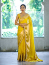 Banarasee Semi Chiffon Saree With Buti Design Broad Zari Border & Lace-Yellow