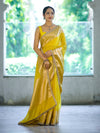 Banarasee Semi Chiffon Saree With Buti Design Broad Zari Border & Lace-Yellow