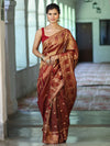 Banarasee Handwoven Soft Tissue Saree With Zari Border & Buti Design-Rust (Dual Tone)