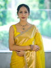 Banarasee Semi Chiffon Saree With Buti Design Broad Zari Border & Lace-Yellow