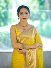 Banarasee Semi Chiffon Saree With Buti Design Broad Zari Border & Lace-Yellow