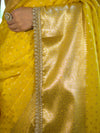 Banarasee Semi Chiffon Saree With Buti Design Broad Zari Border & Lace-Yellow