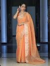 Banarasee Handloom Cotton Silk Saree With Zari Work & Border-Peach