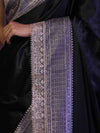 Banarasee Handloom Plain Mashru Silk Saree With Lace Border & Meenadar Pallu-Black