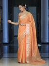 Banarasee Handloom Cotton Silk Saree With Zari Work & Border-Peach