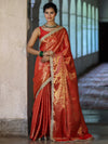 Banarasee Handwoven Soft Tissue Saree With Zari Jaal Design & Lace-Red & Gold