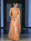 Banarasee Handloom Cotton Silk Saree With Zari Work & Border-Peach