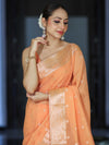 Banarasee Handloom Cotton Silk Saree With Zari Work & Border-Peach
