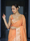 Banarasee Handloom Cotton Silk Saree With Zari Work & Border-Peach