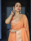 Banarasee Handloom Cotton Silk Saree With Zari Work & Border-Peach