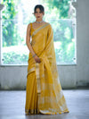 Bhagalpur Handloom Linen Tissue Shine Saree With Mirror Work & Cutwork Design-Yellow