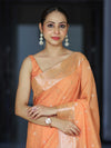 Banarasee Handloom Cotton Silk Saree With Zari Work & Border-Peach