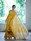 Bhagalpur Handloom Linen Tissue Shine Saree With Mirror Work & Cutwork Design-Yellow