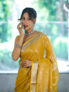Bhagalpur Handloom Linen Tissue Shine Saree With Mirror Work & Cutwork Design-Yellow