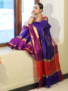 Banarasee Handloom Semi Silk Saree With Stripe Pattern & Contrast Border-Violet & Red