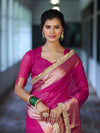 Banarasee Handwoven Plain Tissue Saree With Zari Border & Lace-Rani Pink