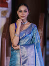 Banarasee Handloom Tissue Saree With Zari Woven Design Broad Border & Lace-Sky Blue
