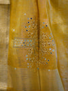Bhagalpur Handloom Linen Tissue Shine Saree With Mirror Work & Cutwork Design-Yellow