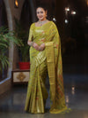 Banarasee Handwoven Semi Silk Saree With Gold Zari & Resham Jaal Design-Olive Green
