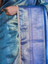 Banarasee Handloom Tissue Saree With Zari Woven Design Broad Border & Lace-Sky Blue
