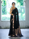 Banarasee Cotton Silk Plain Saree With Floral Zari Border-Black