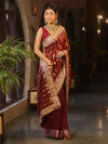 Banarasee Handwoven Semi Silk Saree With Zari Design & Lace-Maroon