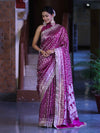 Banarasee Handloom Mashru Silk Saree With Heavy Zari Jaal & Lace Border-Magenta