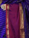 Banarasee Handloom Semi Silk Saree With Stripe Pattern & Contrast Border-Violet & Red