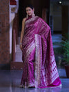 Banarasee Handloom Mashru Silk Saree With Heavy Zari Jaal & Lace Border-Magenta