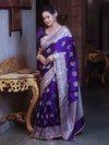 Banarasee Handloom Mashru Silk Saree Zari Buta & Border With Lace-Violet