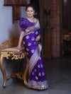 Banarasee Handloom Mashru Silk Saree Zari Buta & Border With Lace-Violet