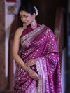 Banarasee Handloom Mashru Silk Saree With Heavy Zari Jaal & Lace Border-Magenta