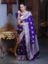 Banarasee Handloom Mashru Silk Saree Zari Buta & Border With Lace-Violet