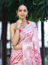 Banarasee Handwoven Semi-Chiffon Hand Dyed Saree With Zari Work-Red & White