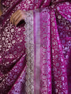 Banarasee Handloom Mashru Silk Saree With Heavy Zari Jaal & Lace Border-Magenta