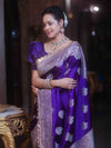 Banarasee Handloom Mashru Silk Saree Zari Buta & Border With Lace-Violet