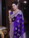 Banarasee Handloom Mashru Silk Saree Zari Buta & Border With Lace-Violet
