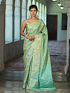 Banarasee Handwoven Soft Tissue Saree With Zari Border & Buti Design-Pastel Green