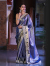 Banarasee Handloom Tissue Saree With Zari Woven Design & Contrast Lace Border-Blue
