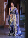 Banarasee Handloom Tissue Saree With Zari Woven Design & Contrast Lace Border-Blue