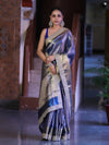 Banarasee Handloom Tissue Saree With Zari Woven Design & Contrast Lace Border-Blue